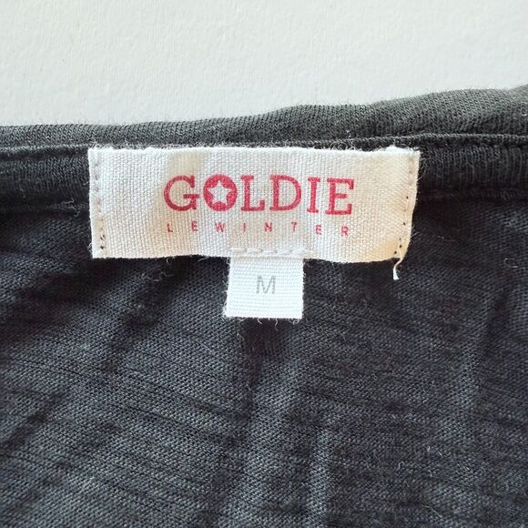 NWOT Goldie Lewinter Oversized Pilgrim Collar Button Down Long Sleeve T in Black - Picture 5 of 10